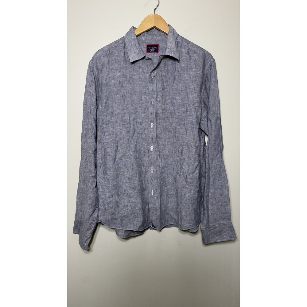 UNTUCKit Strausse WR Linen Shirt Men Gray Heathered Long Sleeve Button Up Summer